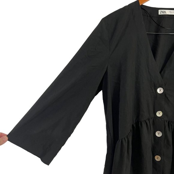 Zara Womens Blouse Medium Relaxed Fit Peplum Tunic Button Up 3/4 Sleeve Babydoll - Picture 4 of 6